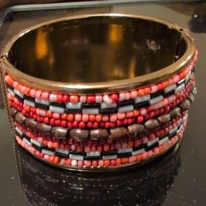Multicolor Seed Bead Cuff Bracelet with Gold Wrap